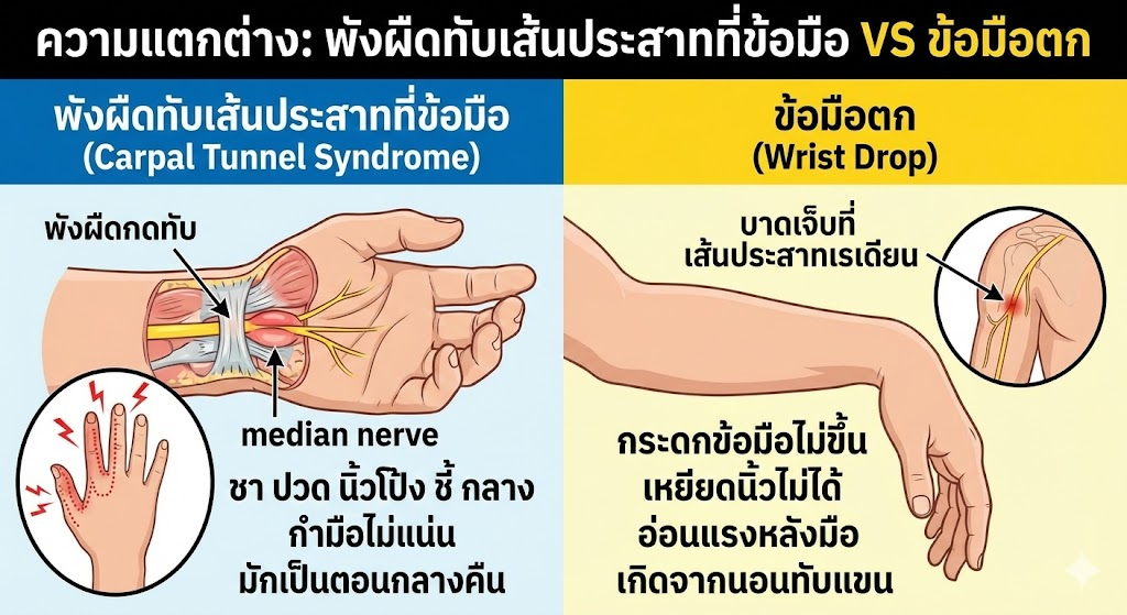 มือชา vs ยกมือไม่ขึ้น? แยกให้ออกระหว่าง “พังผืดทับเส้นประสาท” และ “ข้อมือตก” ก่อนสายเกินแก้!