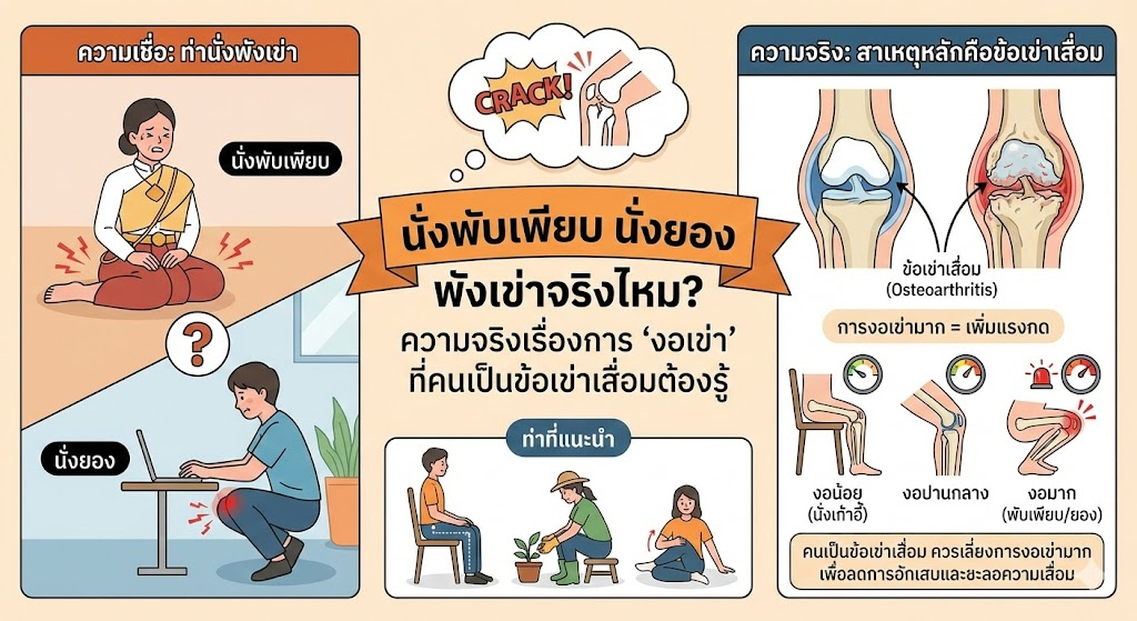 นั่งพับเพียบ นั่งยอง พังเข่าจริงไหม? ความจริงเรื่องการ "งอเข่า" ที่คนเป็นข้อเข่าเสื่อมต้องรู้