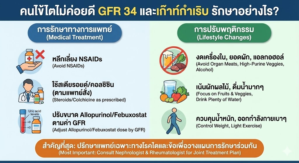 ไตเสื่อมระยะ 3 (GFR 34) แต่เก๊าท์กำเริบไม่หยุด! ทางออกของการรักษาที่ไม่ทำร้ายไต