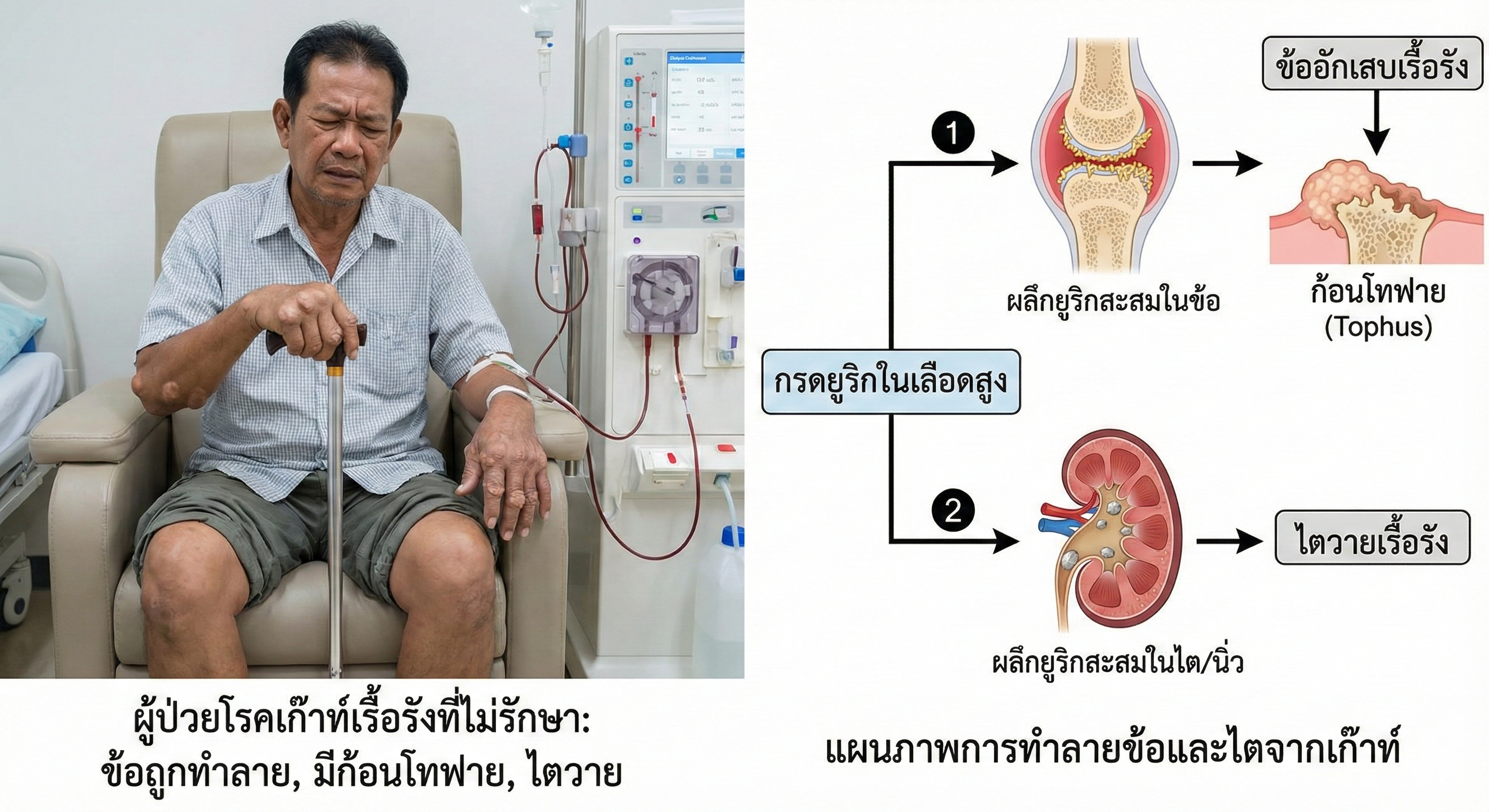 เก๊าท์!! หมอครับ... ขอกินยาแก้ปวดอย่างเดียวได้ไหม? พอมันหายปวด ผมก็สบายดี ไม่เห็นต้องกินยาลดกรดยูริกทุกวันเลย เปลืองยาเปล่าๆ”