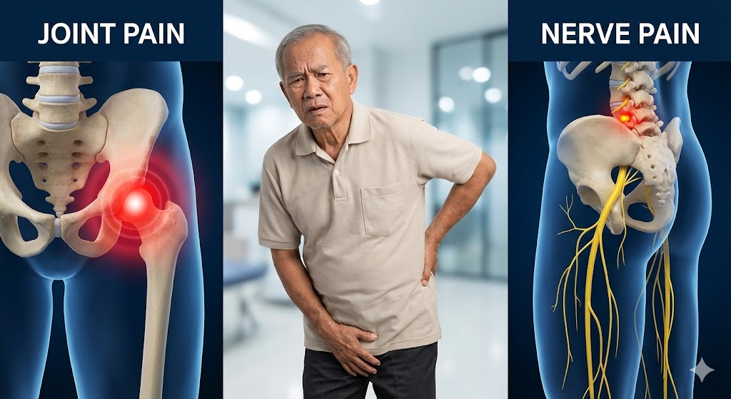 ปวดสะโพกจาก "กระดูกทับเส้น" VS "ข้อสะโพกเสื่อม" ต่างกันอย่างไร? คู่มือแยกโรคฉบับเข้าใจง่าย