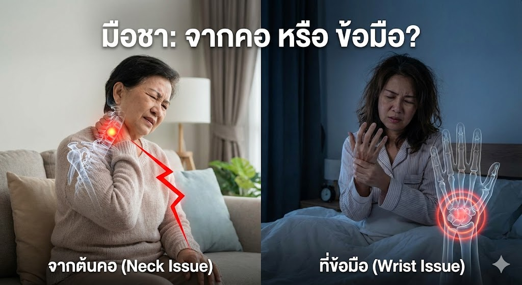 มือชาเหมือนกัน แต่ต้นตอคนละที่! แยกให้ออกระหว่าง "พังผืดรัดข้อมือ" กับ "กระดูกคอทับเส้น" ก่อนรักษาผิดจุด