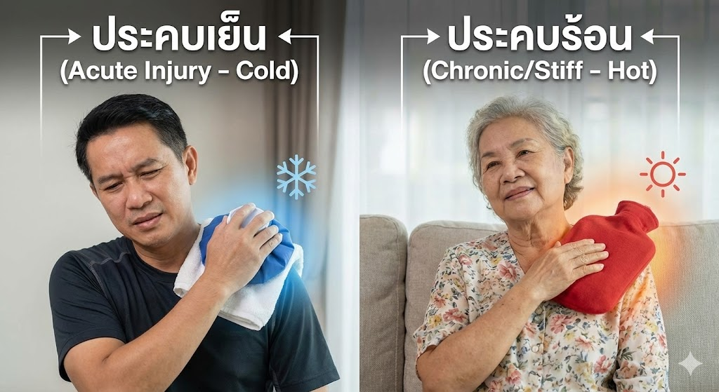 ประคบร้อน หรือ ประคบเย็น? เลือกผิดชีวิตเปลี่ยน! คู่มือเลือกวิธีประคบแก้ปวดไหล่ฉบับเข้าใจง่าย
