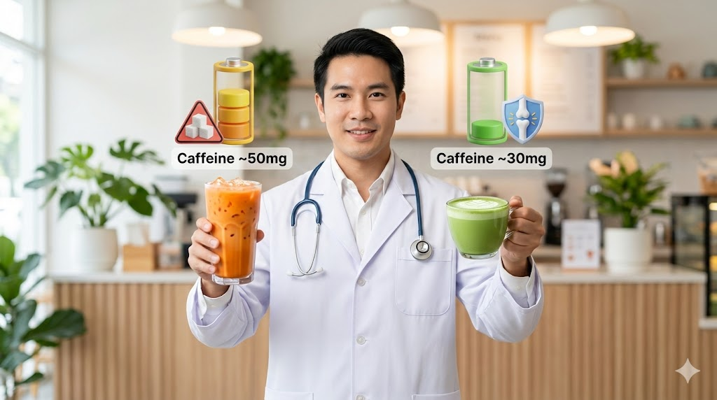 ชาเขียว กับ ชาไทย มีคาเฟอีนเหมือนกันไหม และเสี่ยงกระดูกพรุนเท่ากาแฟไหม?