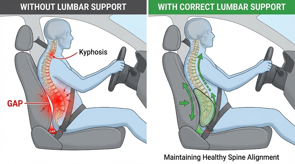 คนปวดหลังควรใช้ "เบาะดันหลัง" (Lumbar Support) แบบไหนในรถ?