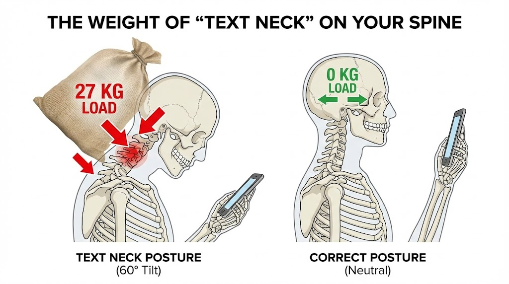 พฤติกรรม "ก้มหน้าเล่นมือถือ" (Text Neck) ทำร้ายกระดูกคอเท่ากับแบกข้าวสาร 1 ถัง จริงเหรอ?