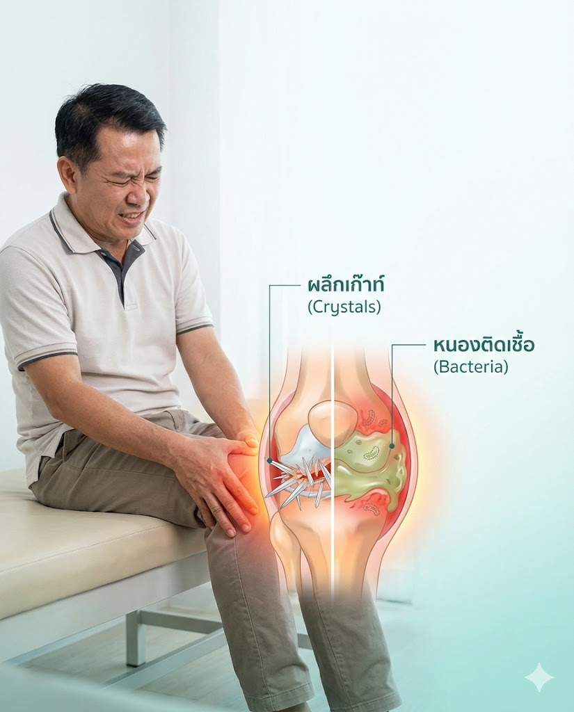 เข่าบวมเป่ง แดงแจ๋ ร้อนจี๋! นี่มัน "เก๊าท์กำเริบ" หรือ "ข้อติดเชื้อ" กันแน่?