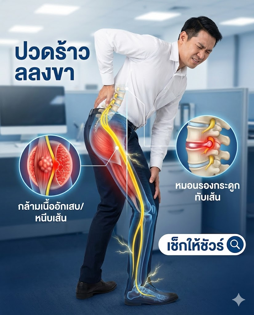 ปวดหลังร้าวลงขา... เป็น "กล้ามเนื้ออักเสบ" หรือ "หมอนรองกระดูกทับเส้น" กันแน่? (วิธีเช็กตัวเองเบื้องต้นก่อนไปหาหมอ)