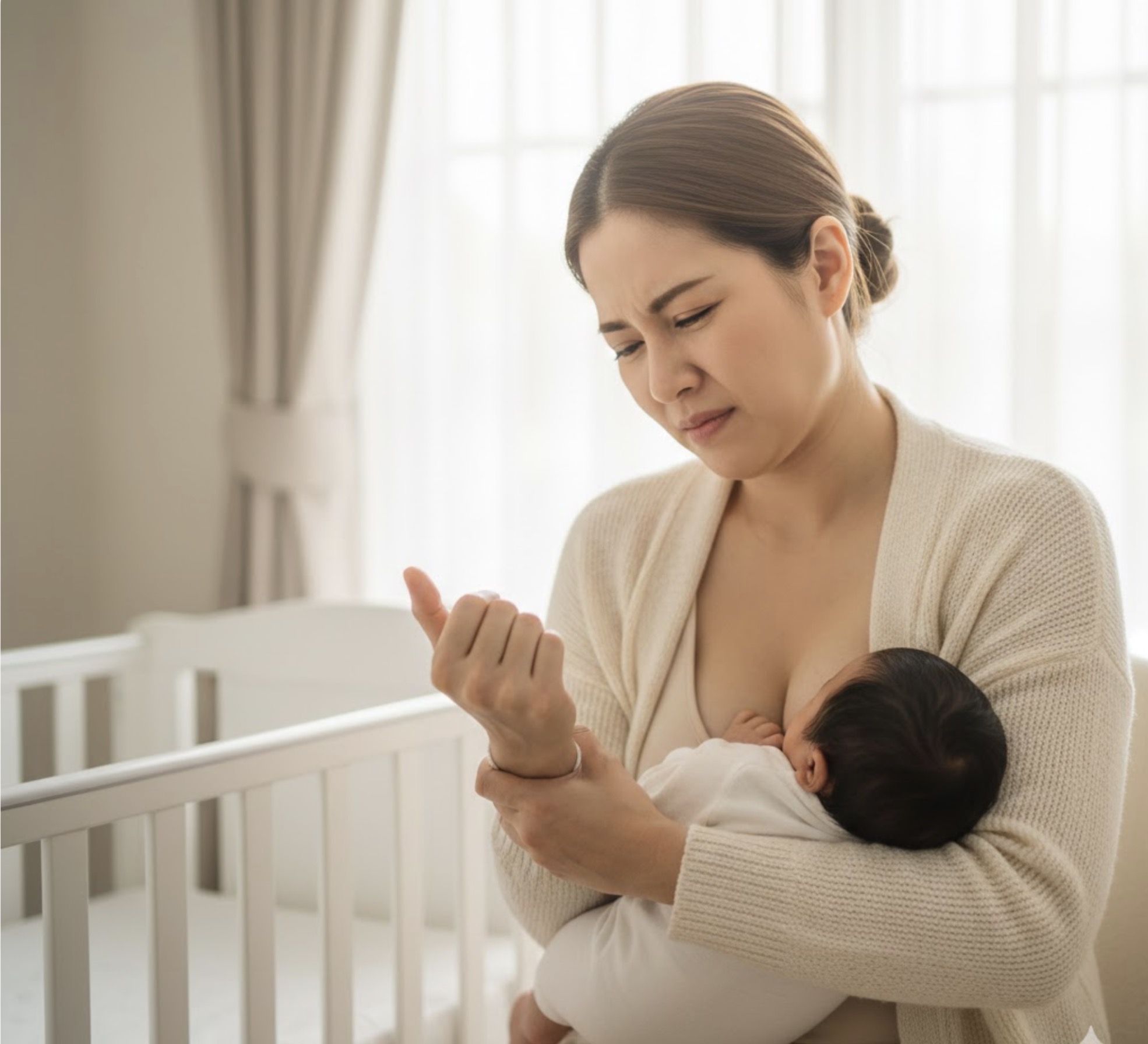 อุ้มลูกท่าไหนไม่ให้เจ็บข้อมือ? ป้องกันเอ็นข้อมืออักเสบ (De Quervain's) หลังคลอด