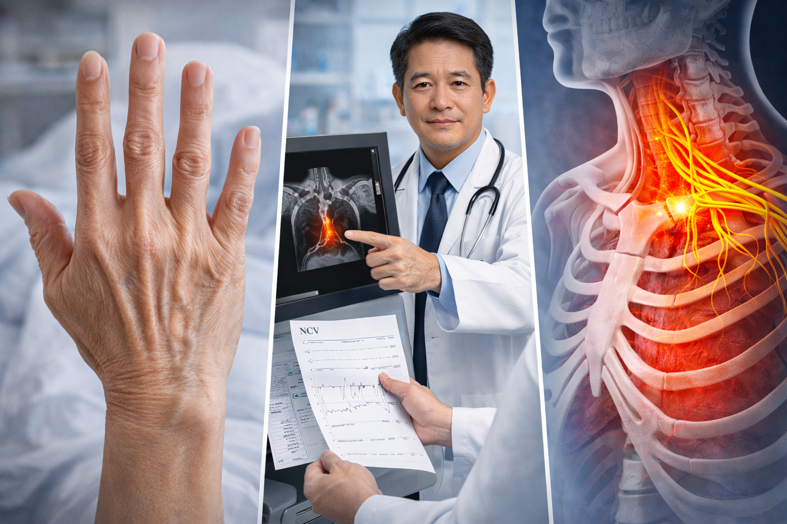 เมื่อมือขวาที่เคยแข็งแรงกลับ "ลีบฝ่อ" และไร้เรี่ยวแรง... ถอดรหัสผลตรวจ MRI และ NCV ของคนไข้หญิงวัย 53 ปี