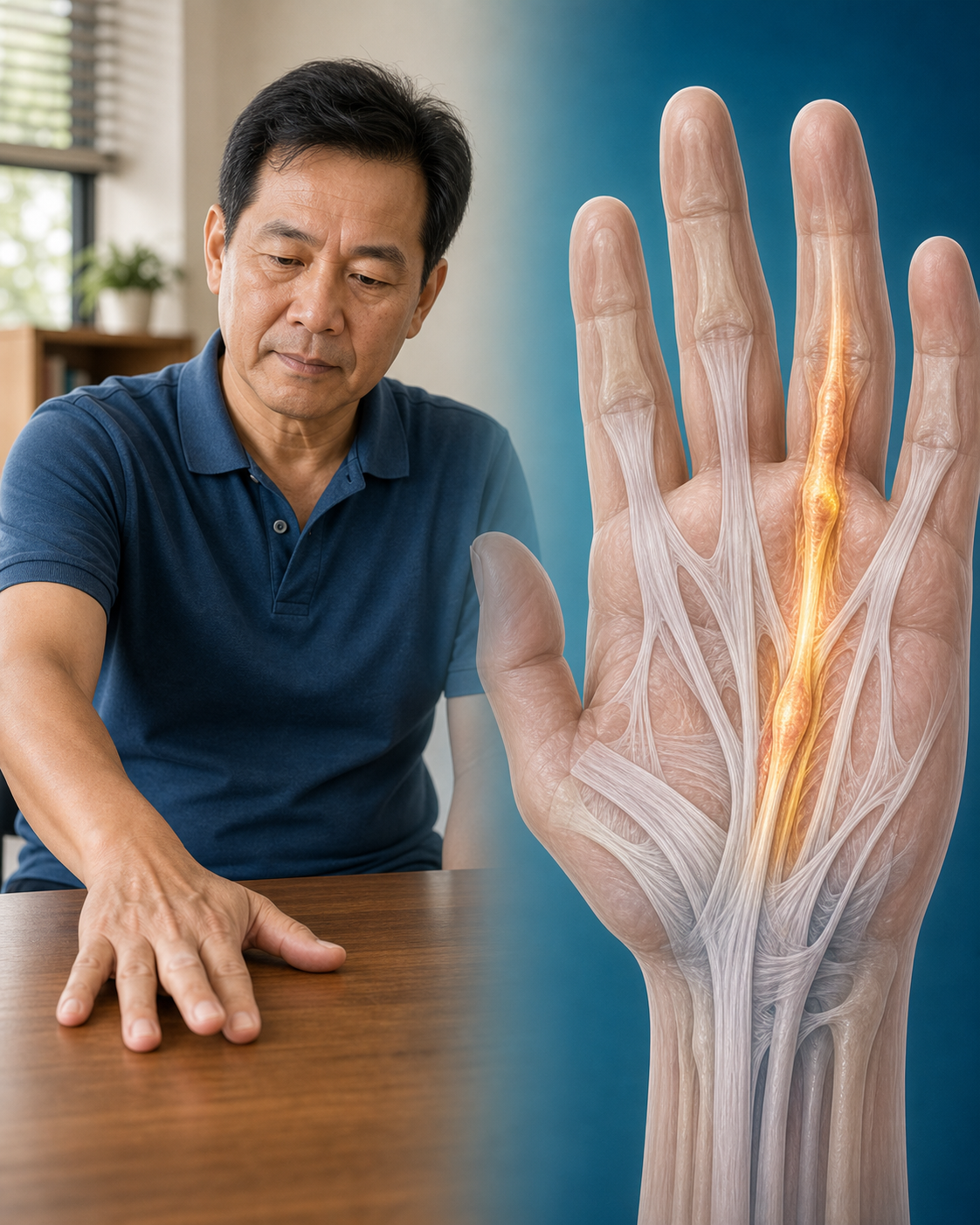 วางมือไม่ราบบนโต๊ะได้ = สัญญาณที่ต้องรู้ ก่อนนิ้วงอถาวร